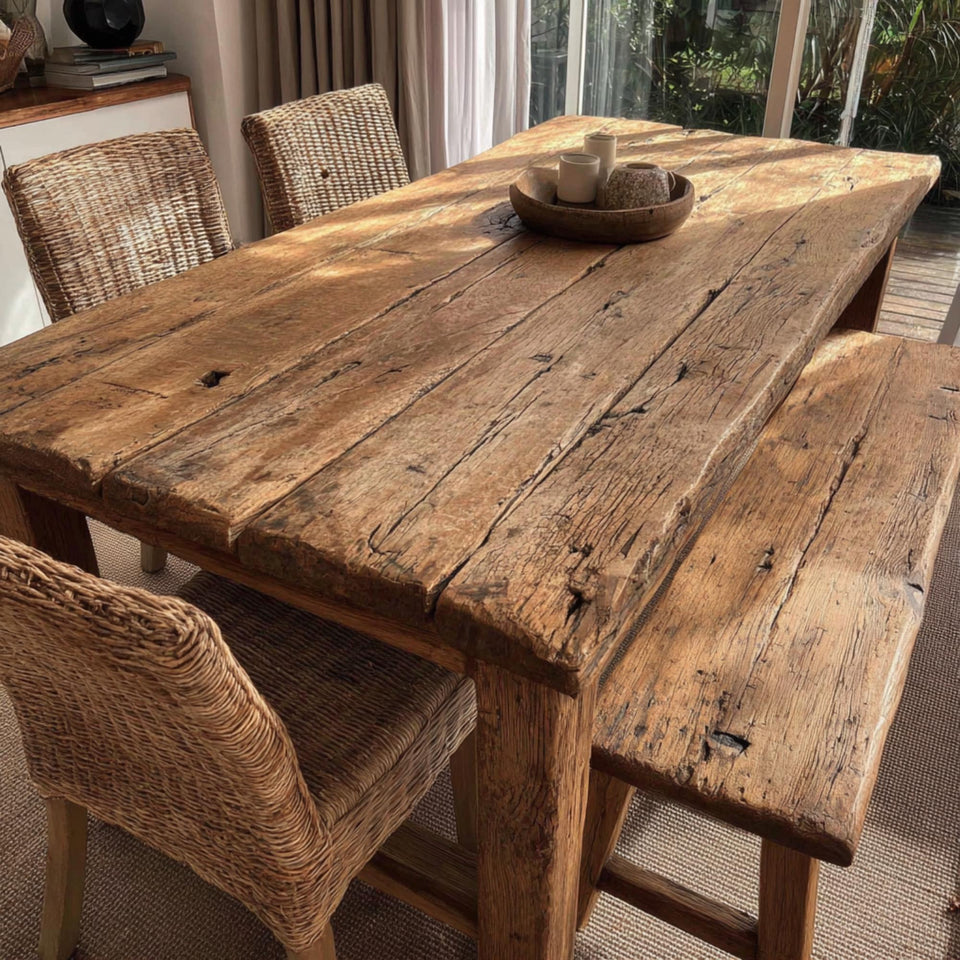 Handmade Rustic Solid Wood Dining Table | Custom Farmhouse Kitchen Furniture