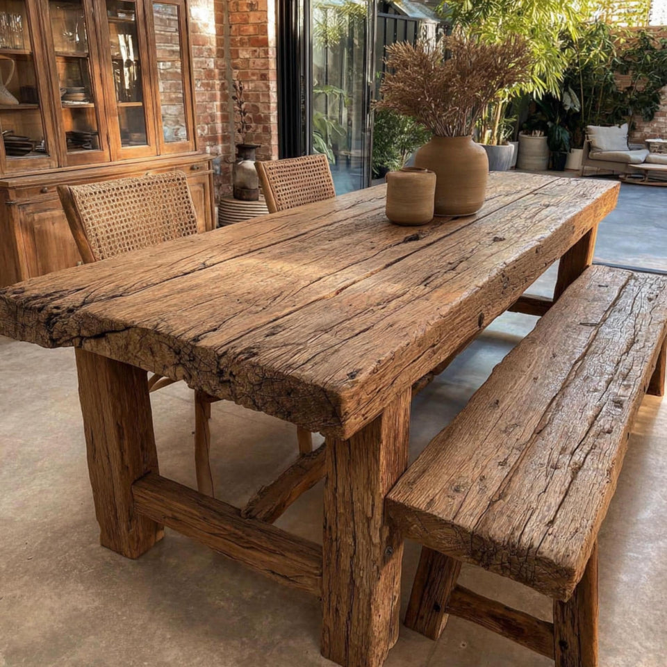 Handmade Rustic Solid Wood Dining Table | Custom Farmhouse Kitchen Furniture