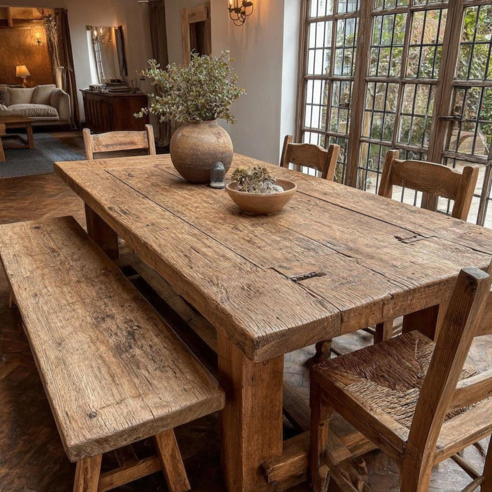 Handmade Solid Wood Farmhouse Dining Table | Rustic Reclaimed Kitchen Furniture