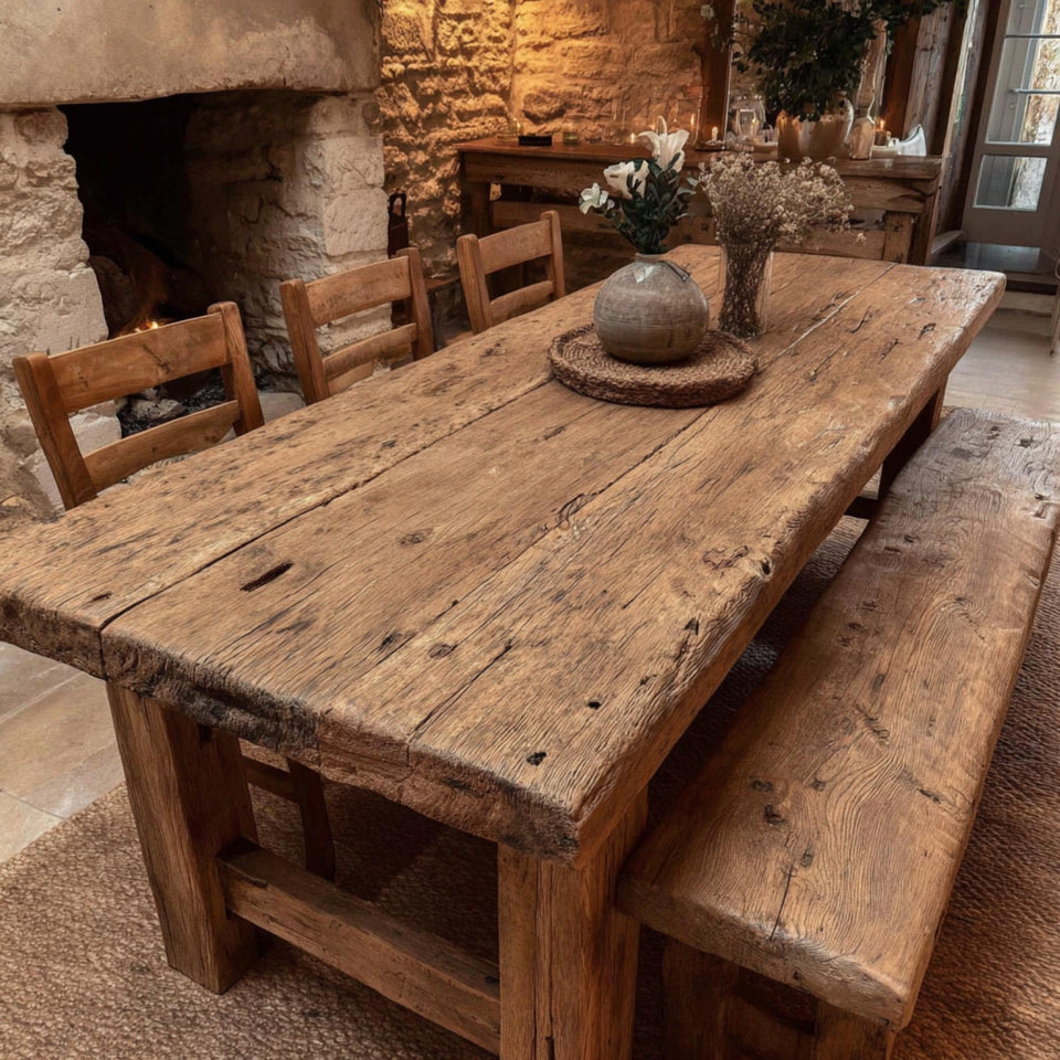 Handmade Solid Wood Rustic Farmhouse Dining Table – Custom Country Furniture