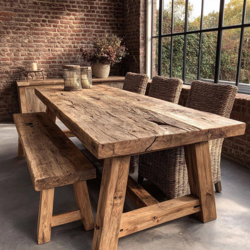 Handmade Walnut Dining Table – Solid Rustic Wooden Farmhouse Table