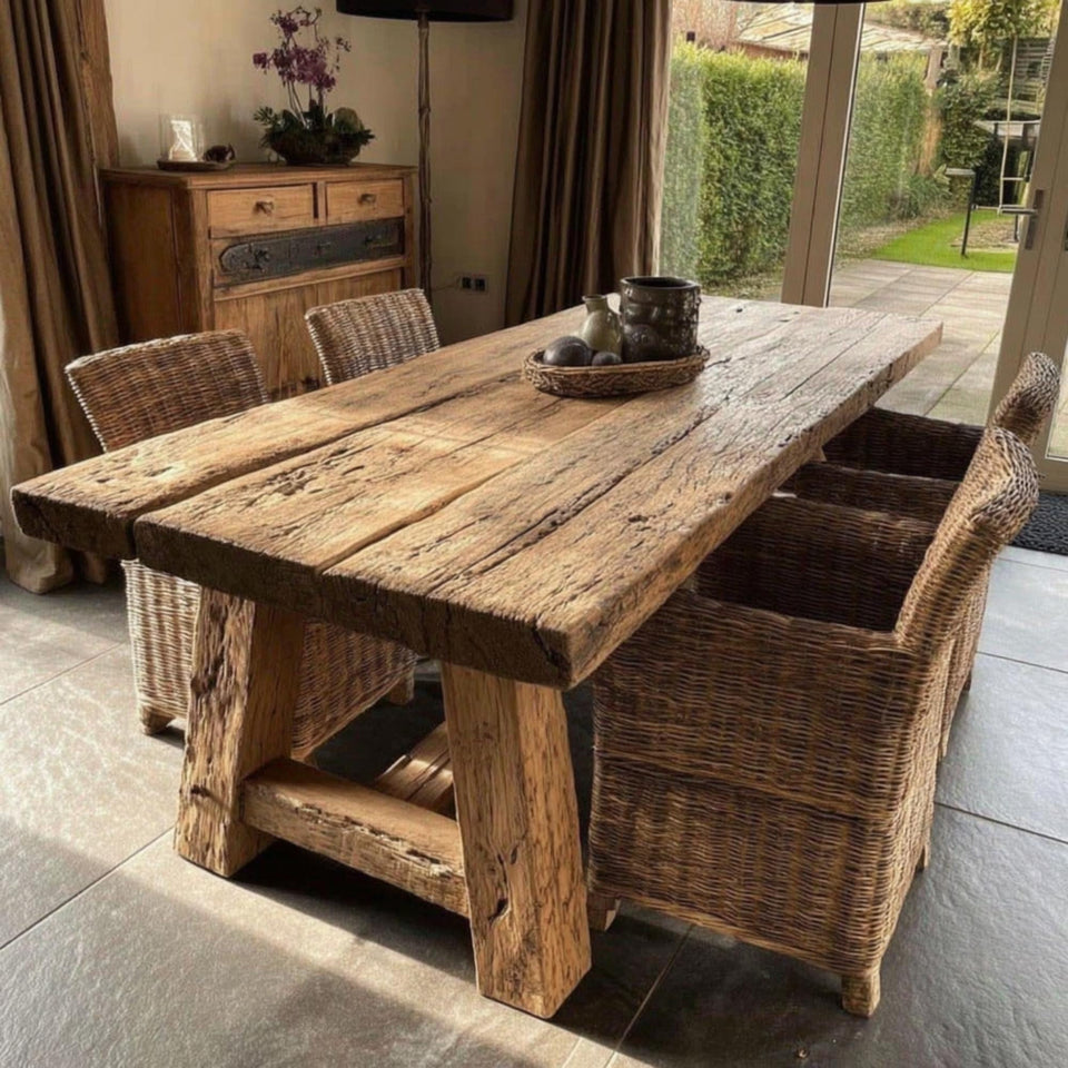 Rustic Wooden Dining Table – Handmade Solid Walnut Farmhouse Table