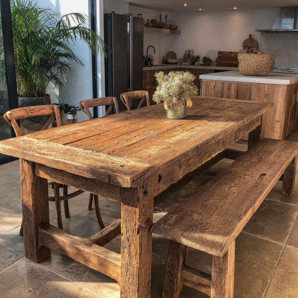 Wooden Farmhouse Dining Table – Handmade Rustic Live Edge Walnut Table