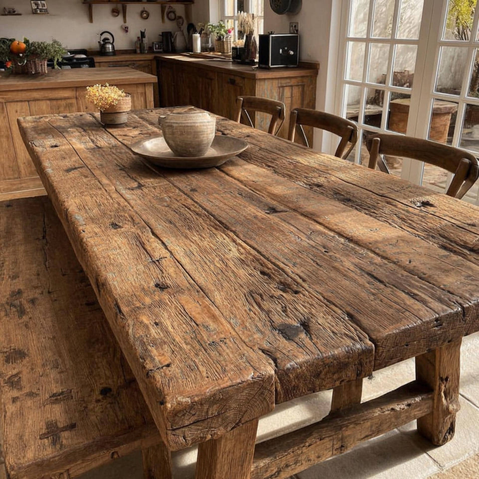 Wooden Farmhouse Dining Table – Handmade Rustic Live Edge Walnut Table