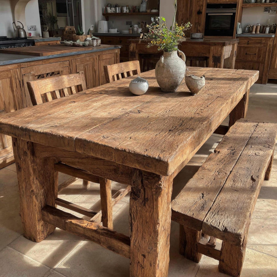 Wooden Farmhouse Dining Table – Handmade Rustic Live Edge Walnut Table
