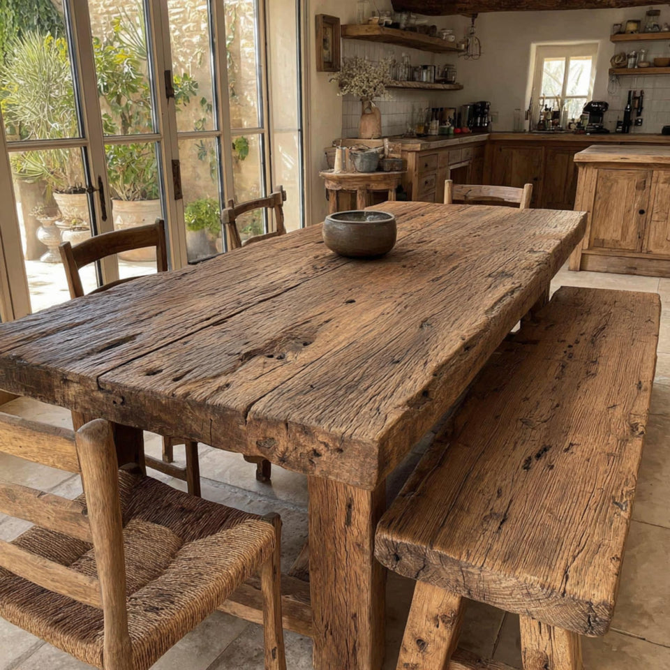 Wooden Farmhouse Dining Table – Handmade Rustic Live Edge Walnut Table