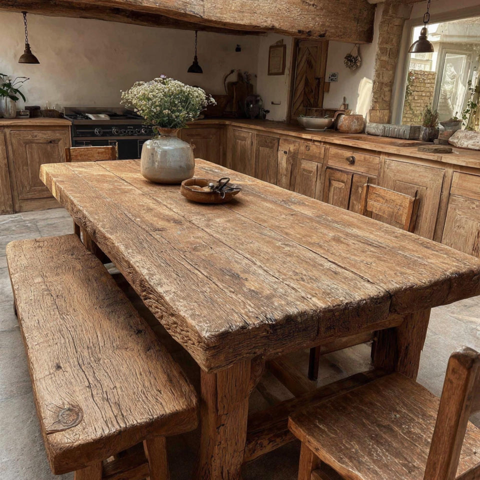 Wooden Farmhouse Dining Table – Handmade Rustic Live Edge Walnut Table