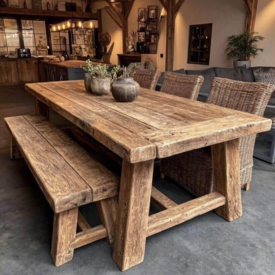 Rustic Solid Wooden Dining Table – Handmade Live Edge Walnut Table