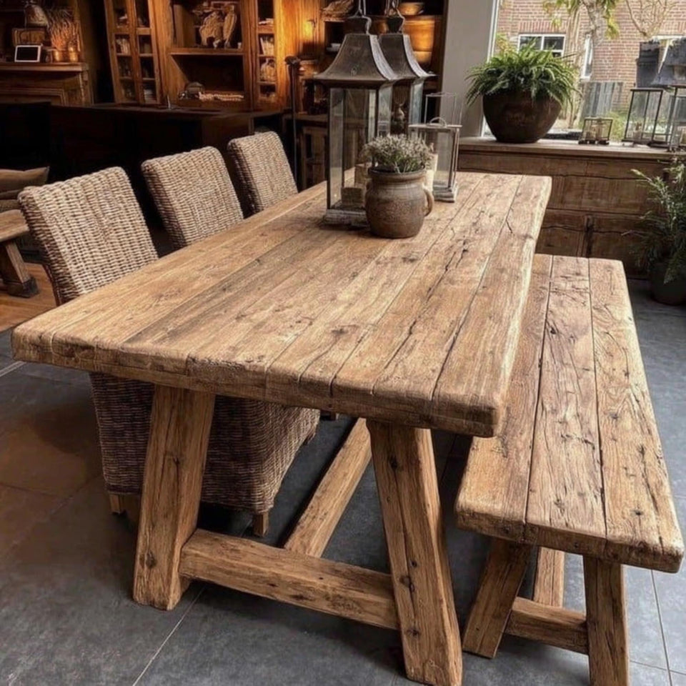 Rustic Solid Wooden Dining Table – Handmade Live Edge Walnut Table
