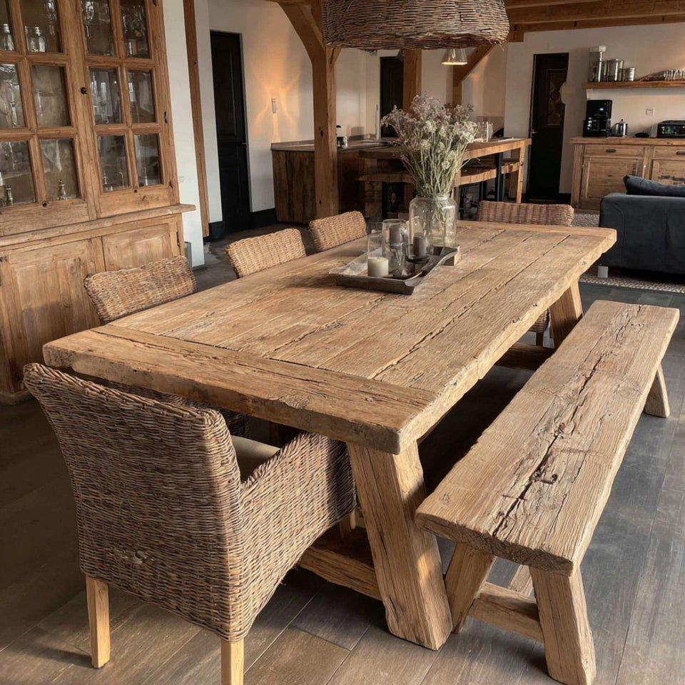 Rustic Solid Wooden Dining Table – Handmade Live Edge Walnut Table