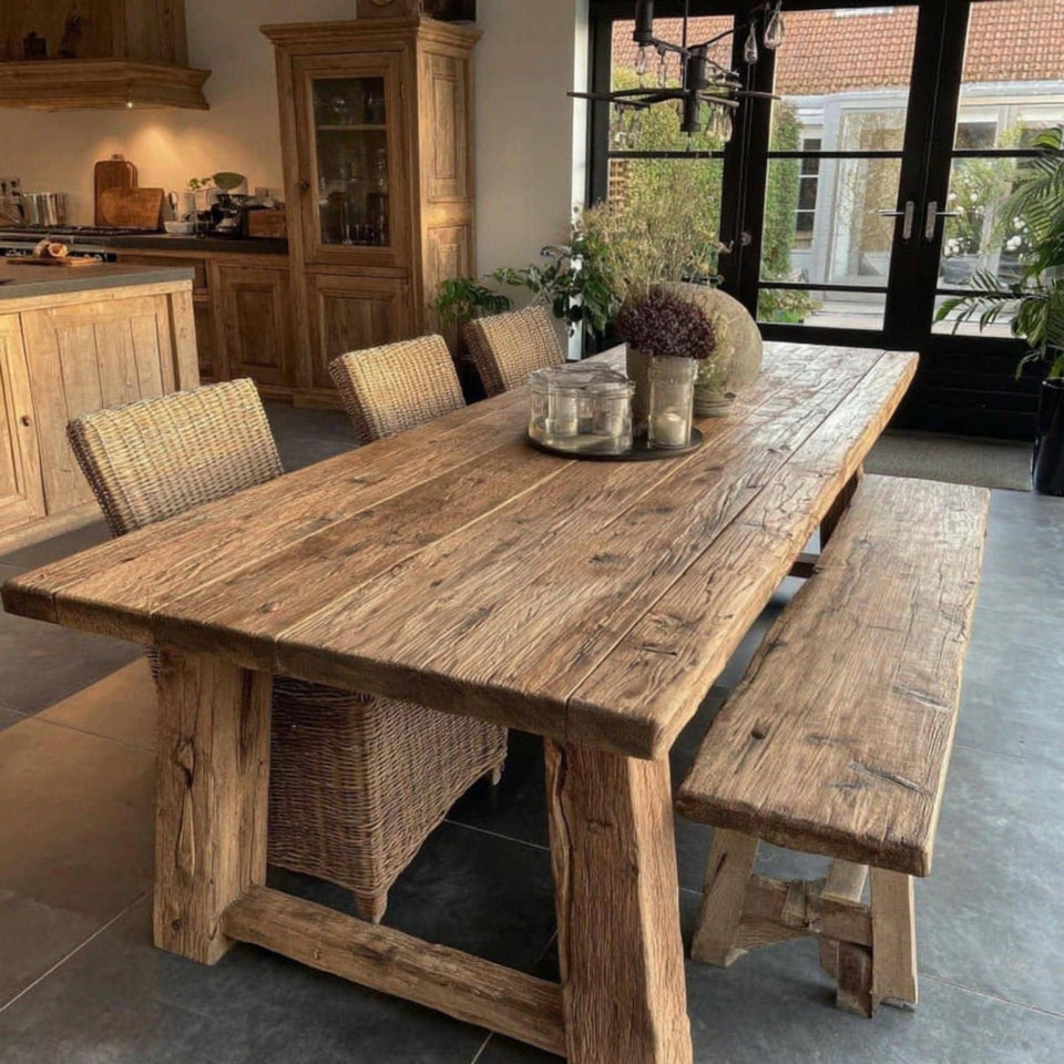 Rustic Solid Wooden Dining Table – Handmade Live Edge Walnut Table