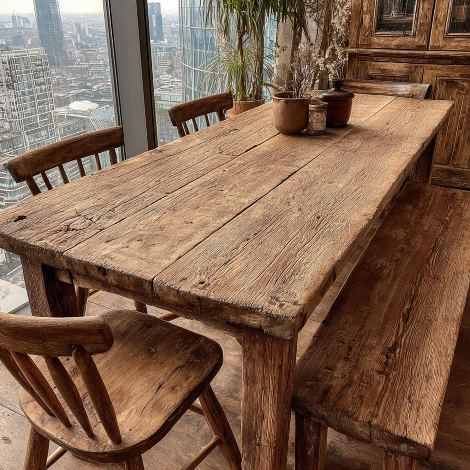 Handmade Walnut Dining Table – Solid Rustic Wooden Farmhouse Table