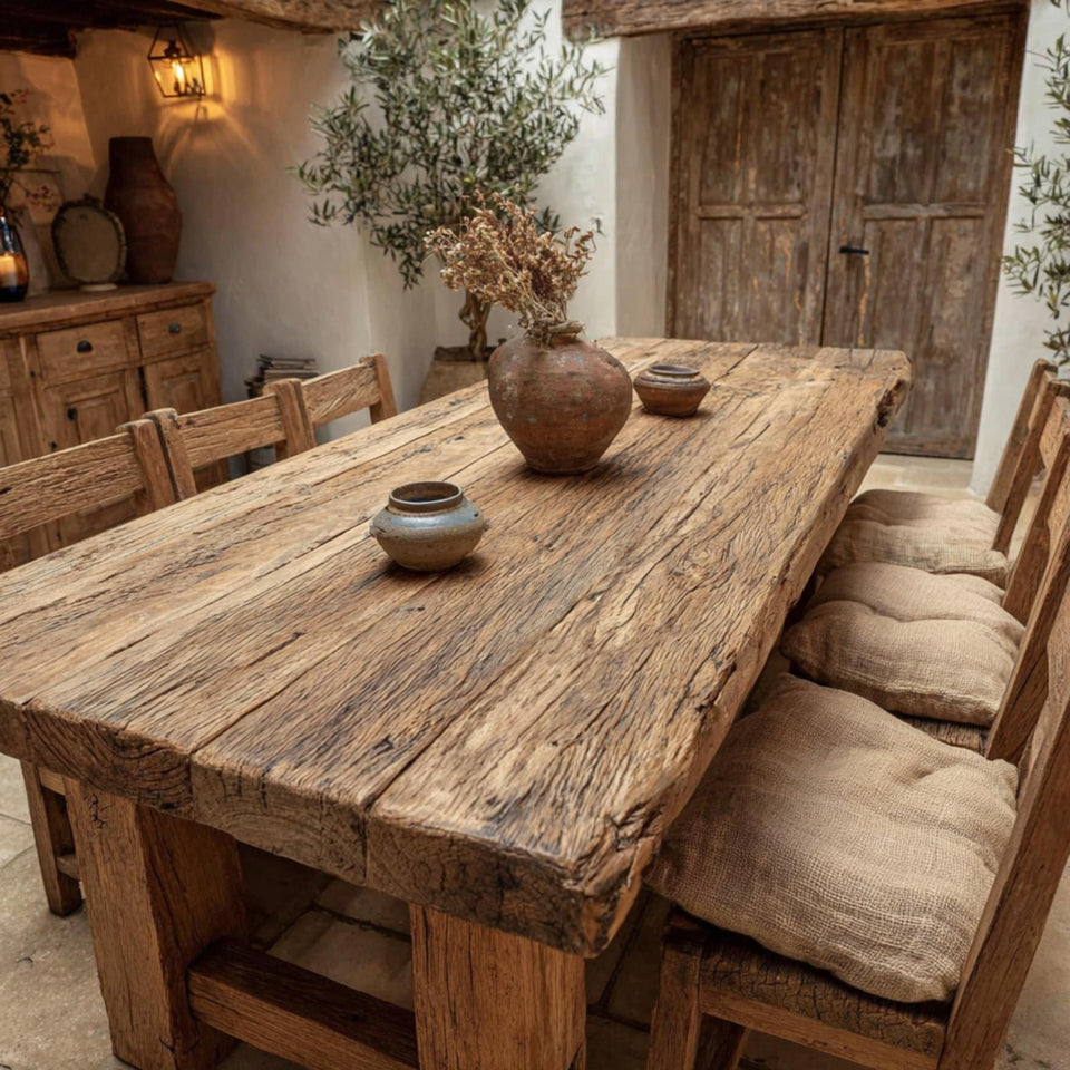 Wooden Farmhouse Dining Table – Handmade Rustic Live Edge Walnut Table
