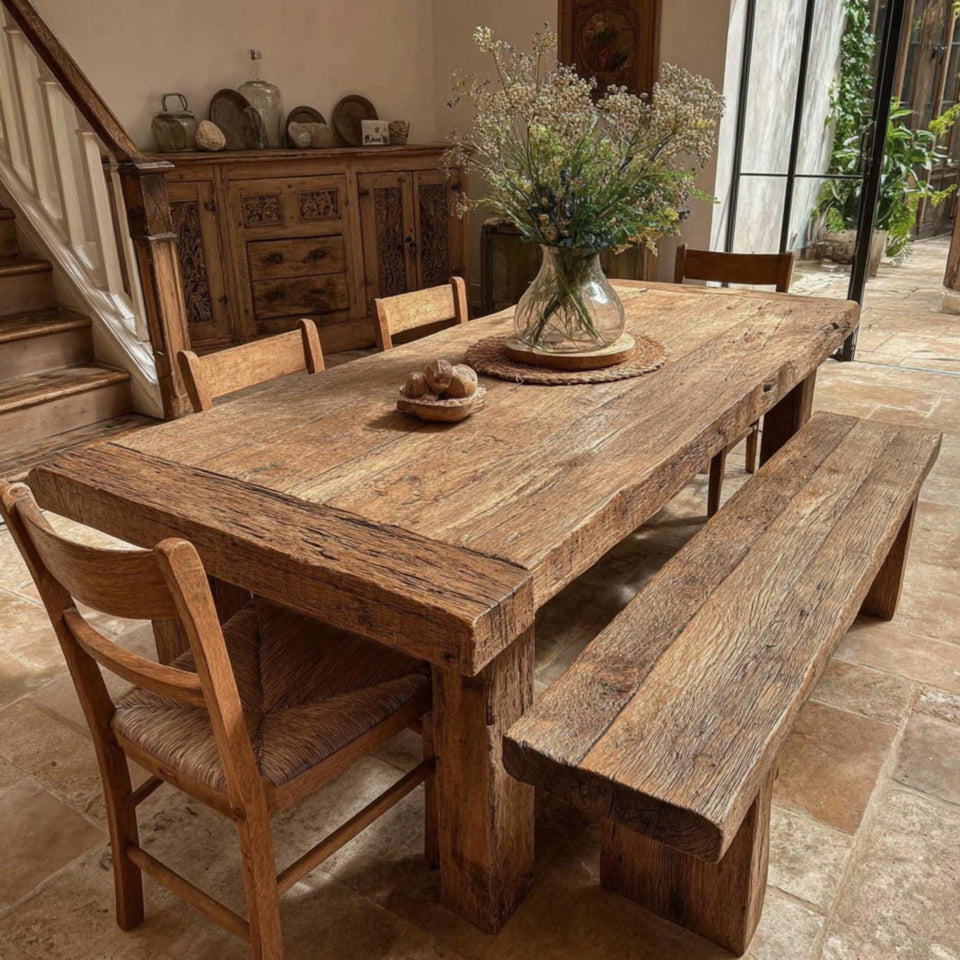 Wooden Farmhouse Dining Table – Handmade Rustic Live Edge Walnut Table