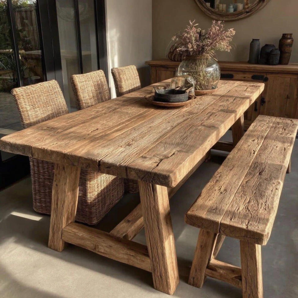 Rustic Handmade Wooden Farmhouse Dining Table – Solid Walnut Table