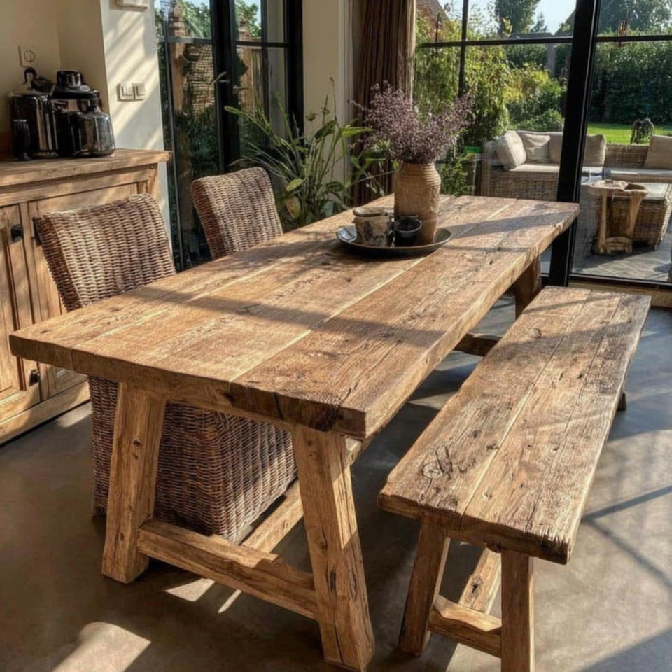 Rustic Handmade Wooden Farmhouse Dining Table – Solid Walnut Table
