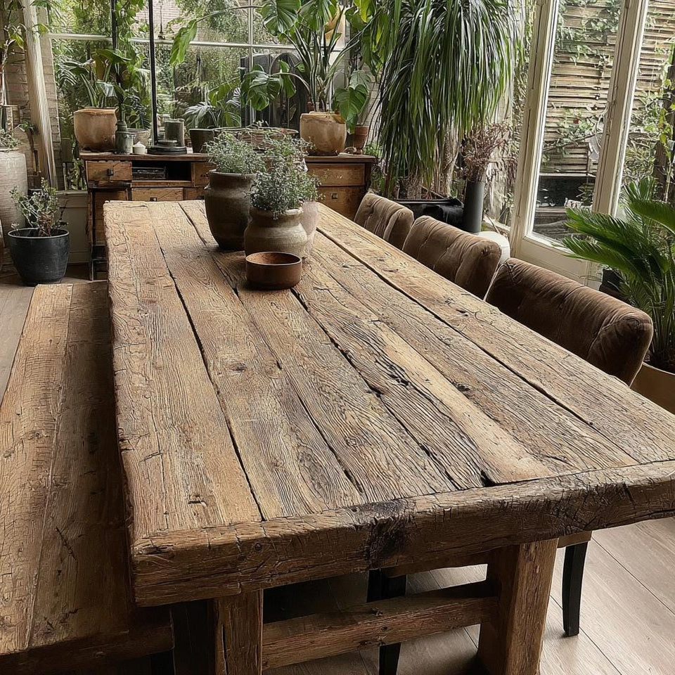 Handmade Solid Walnut Dining Table – Rustic Wooden Farmhouse Table