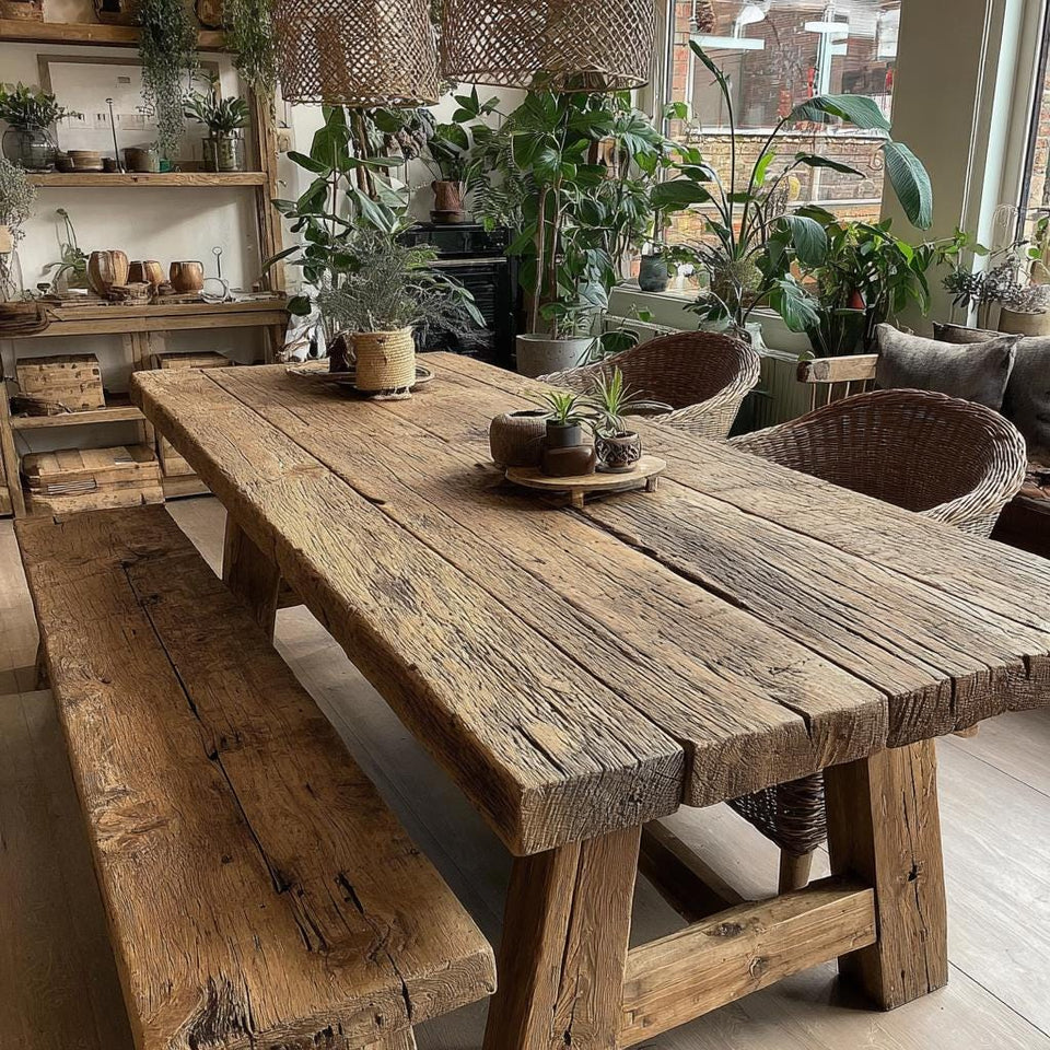 Handmade Solid Walnut Dining Table – Rustic Wooden Farmhouse Table