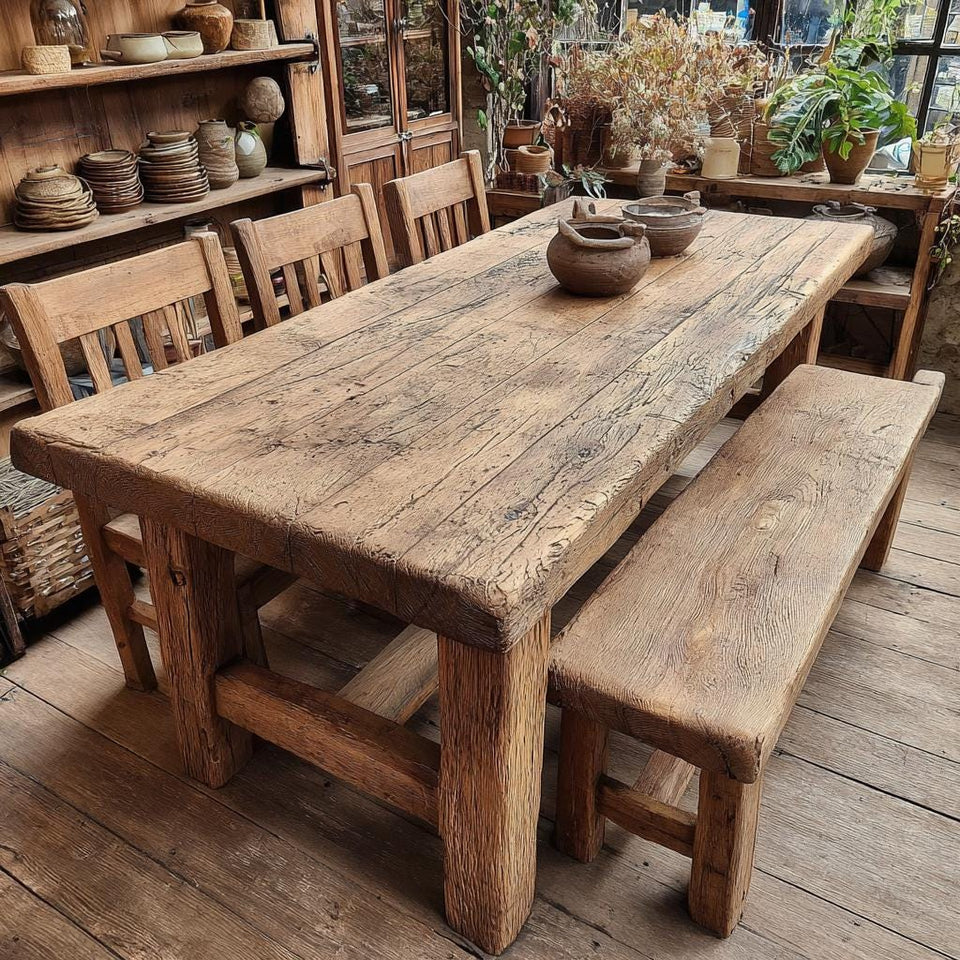 Handmade Farmhouse Wooden Dining Table – Rustic Live Edge Walnut Table