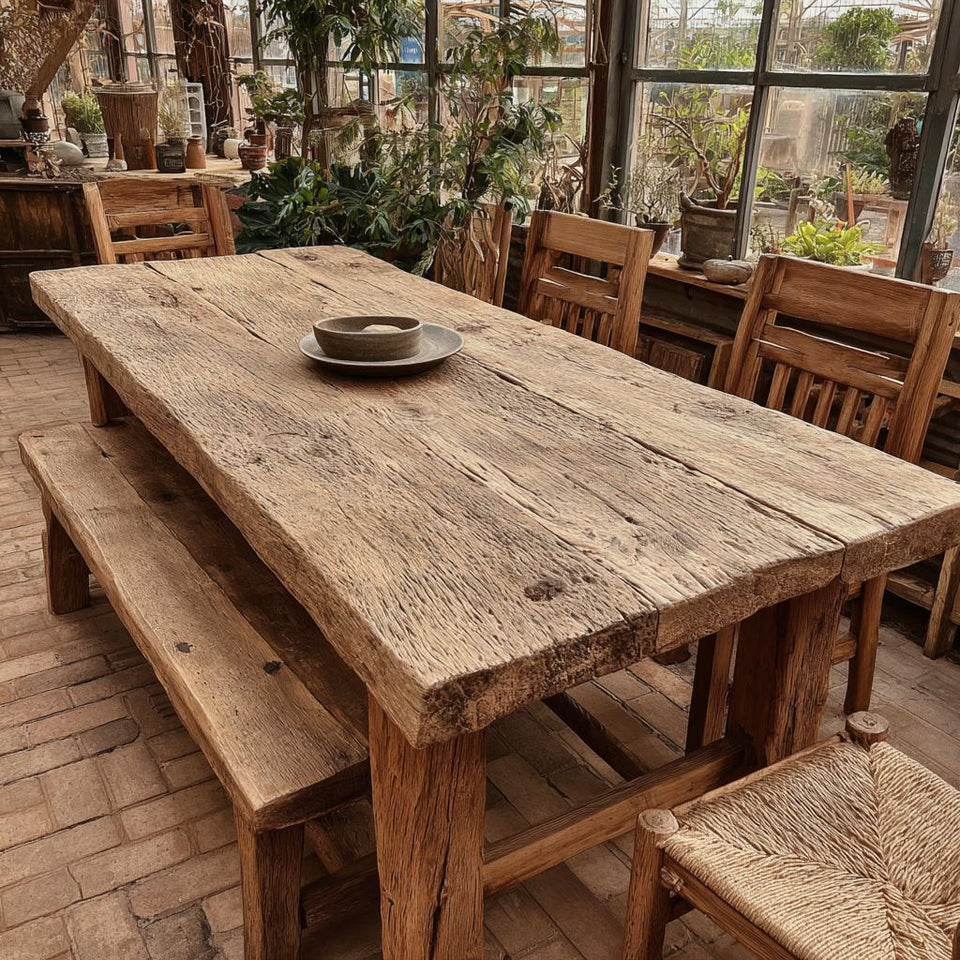 Handmade Farmhouse Wooden Dining Table – Rustic Live Edge Walnut Table