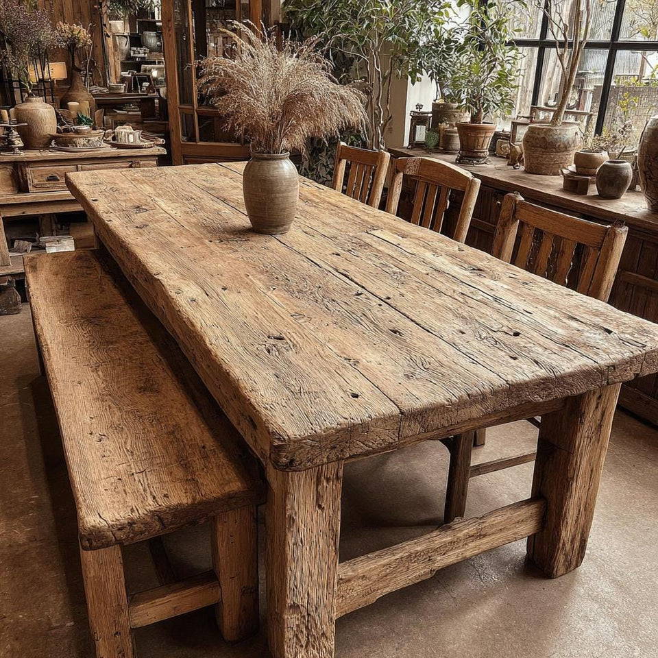 Handmade Rustic Solid Wood Dining Table | Farmhouse Kitchen Furniture