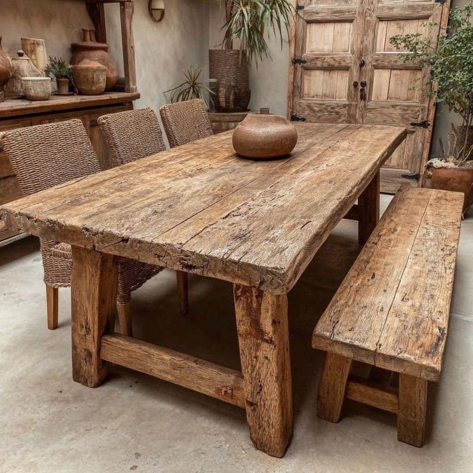Solid Farmhouse Dining Table – Handmade Rustic Wooden Walnut Table