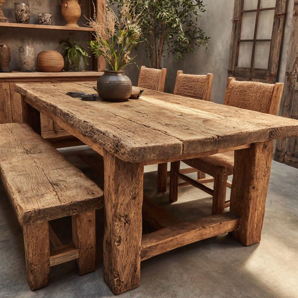 Solid Wooden Rustic Dining Table – Handmade Live Edge Walnut Table