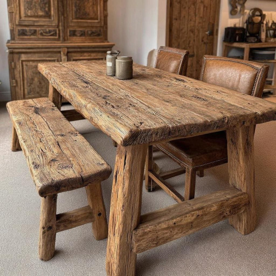 Solid Farmhouse Dining Table – Handmade Rustic Wooden Walnut Table