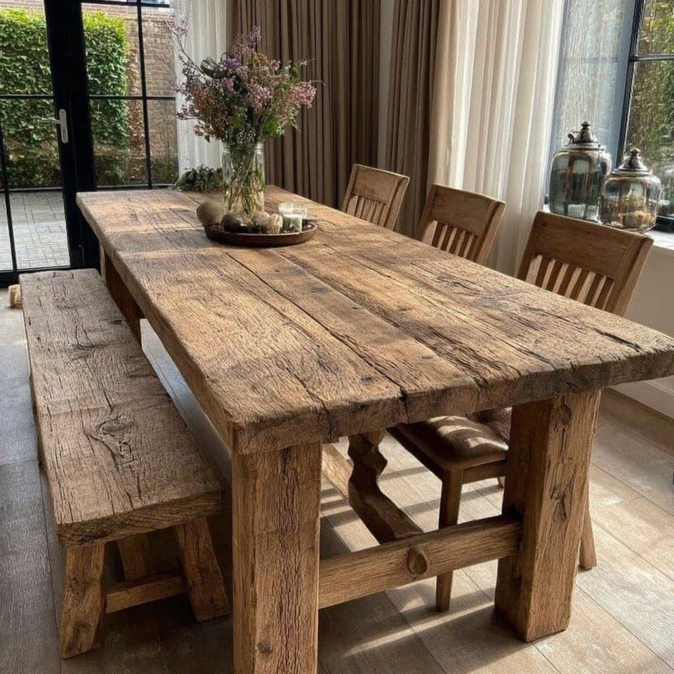 Handmade Wooden Dining Table – Rustic Live Edge Walnut Farmhouse Table