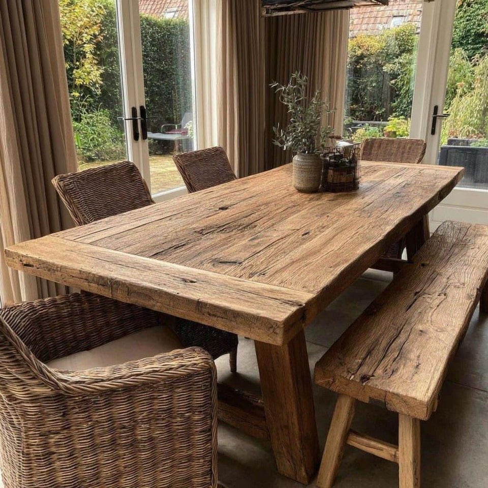 Rustic Solid Wooden Dining Table – Handmade Live Edge Walnut Table