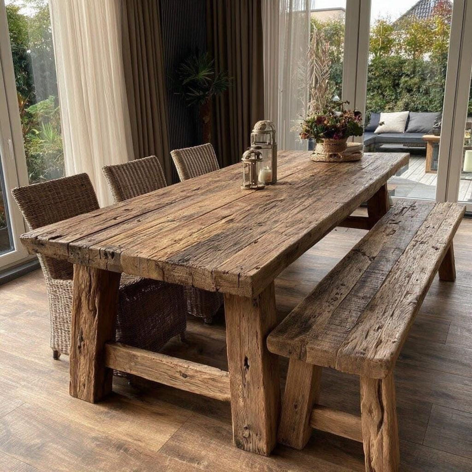 Handmade Wooden Dining Table – Rustic Live Edge Walnut Farmhouse Table
