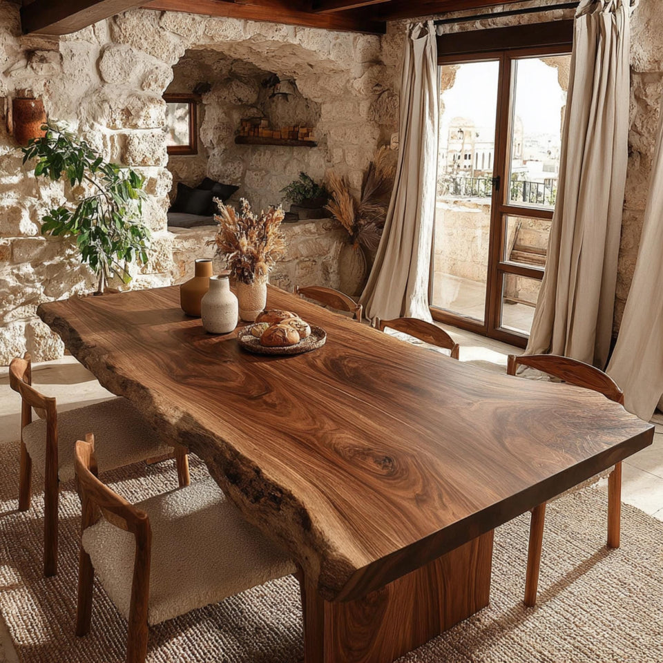 Custom Walnut Dining Table - Solid Wood Table - Live Edge Dining Table - Rustic Kitchen Table - Handmade Furniture