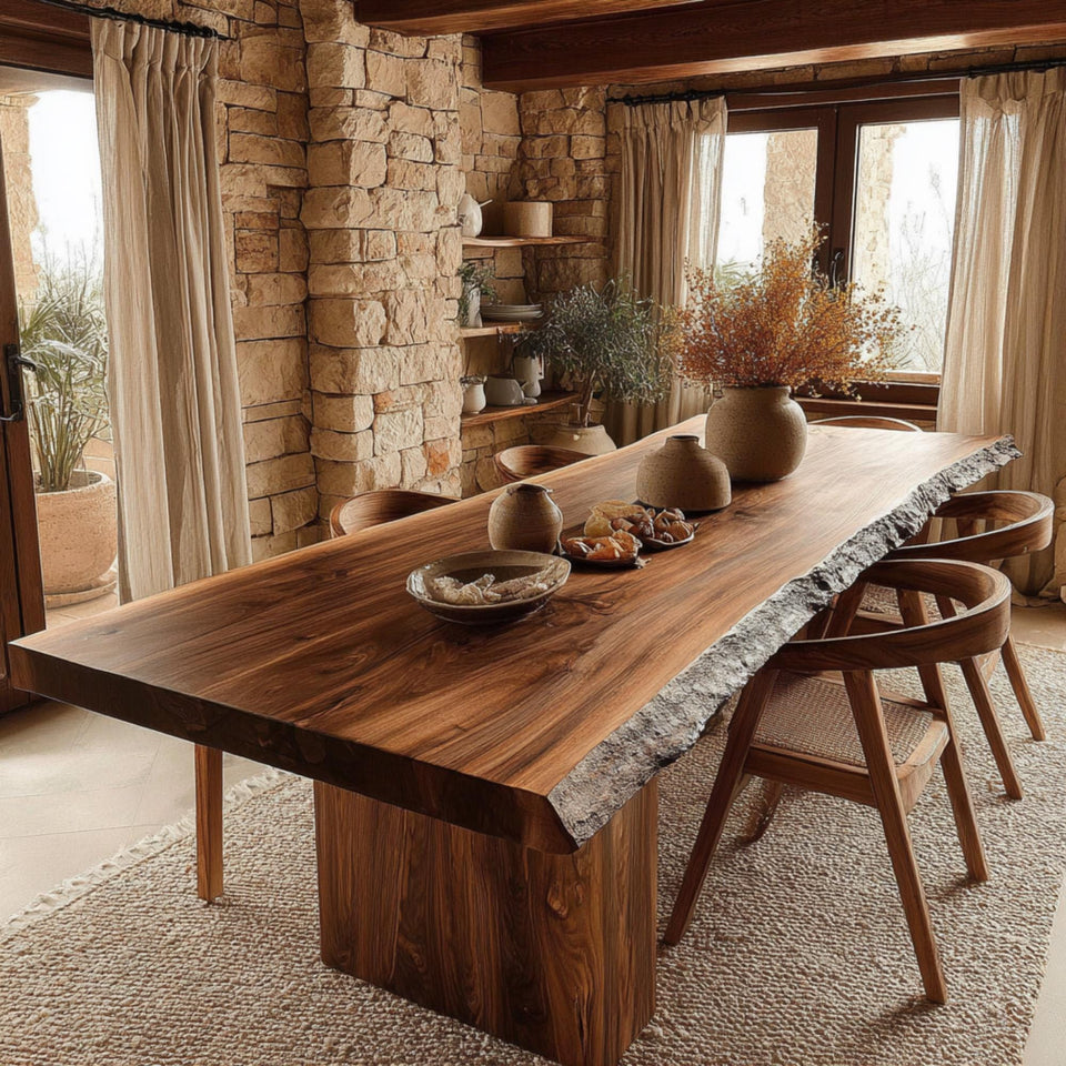 Custom Walnut Dining Table - Solid Wood Table - Live Edge Dining Table - Rustic Kitchen Table - Handmade Furniture