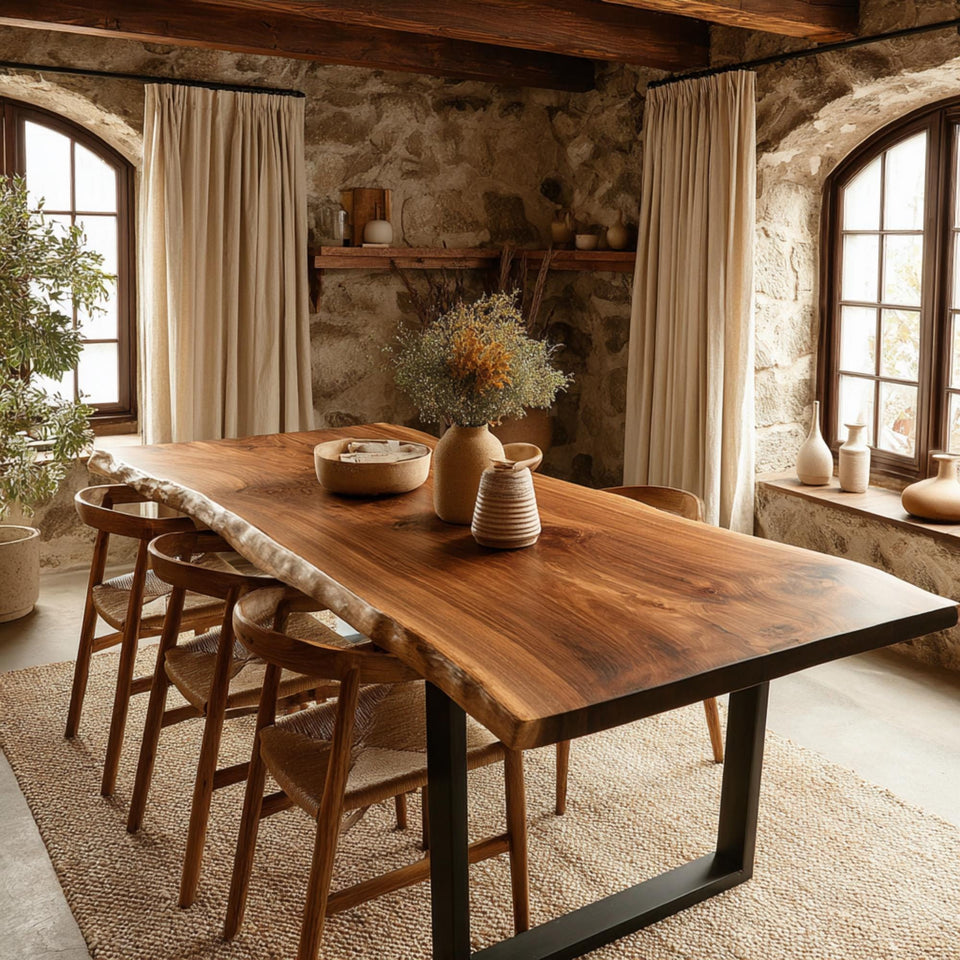 Handmade Walnut Dining Table – Solid Rustic Wooden Farmhouse Table