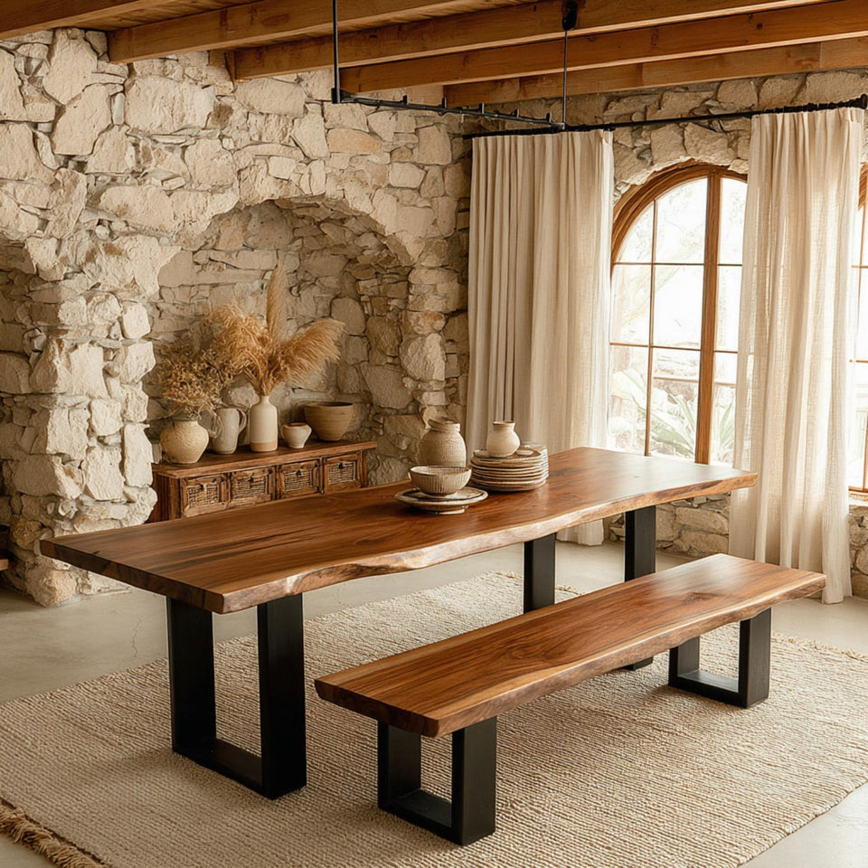 Handmade Walnut Dining Table – Solid Rustic Wooden Farmhouse Table