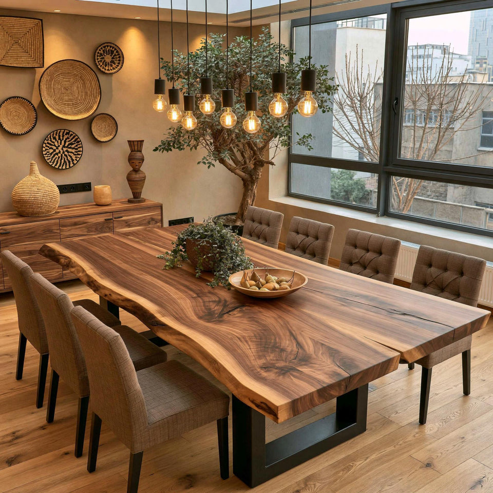 Handmade Solid Walnut Dining Table - Custom Wood Dining Table - Live Edge Table - Rustic Kitchen Table