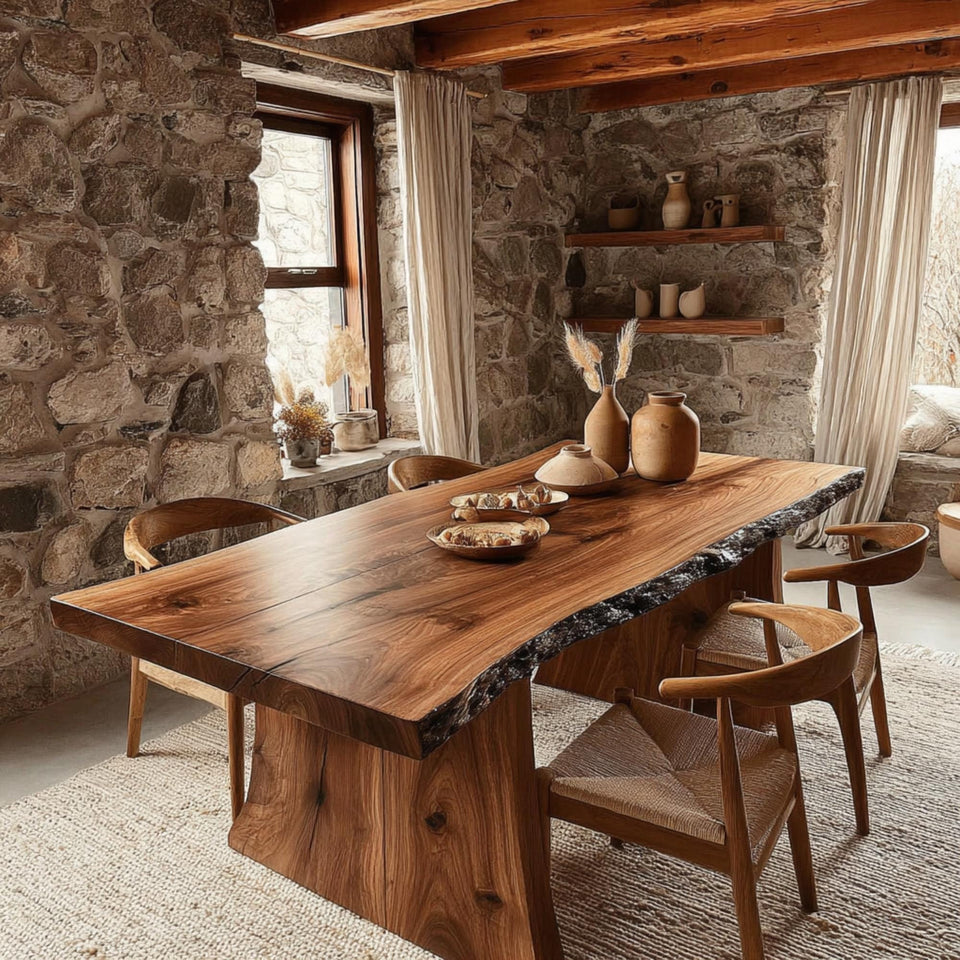 Custom Walnut Dining Table - Solid Wood Table - Live Edge Dining Table - Rustic Kitchen Table - Handmade Furniture