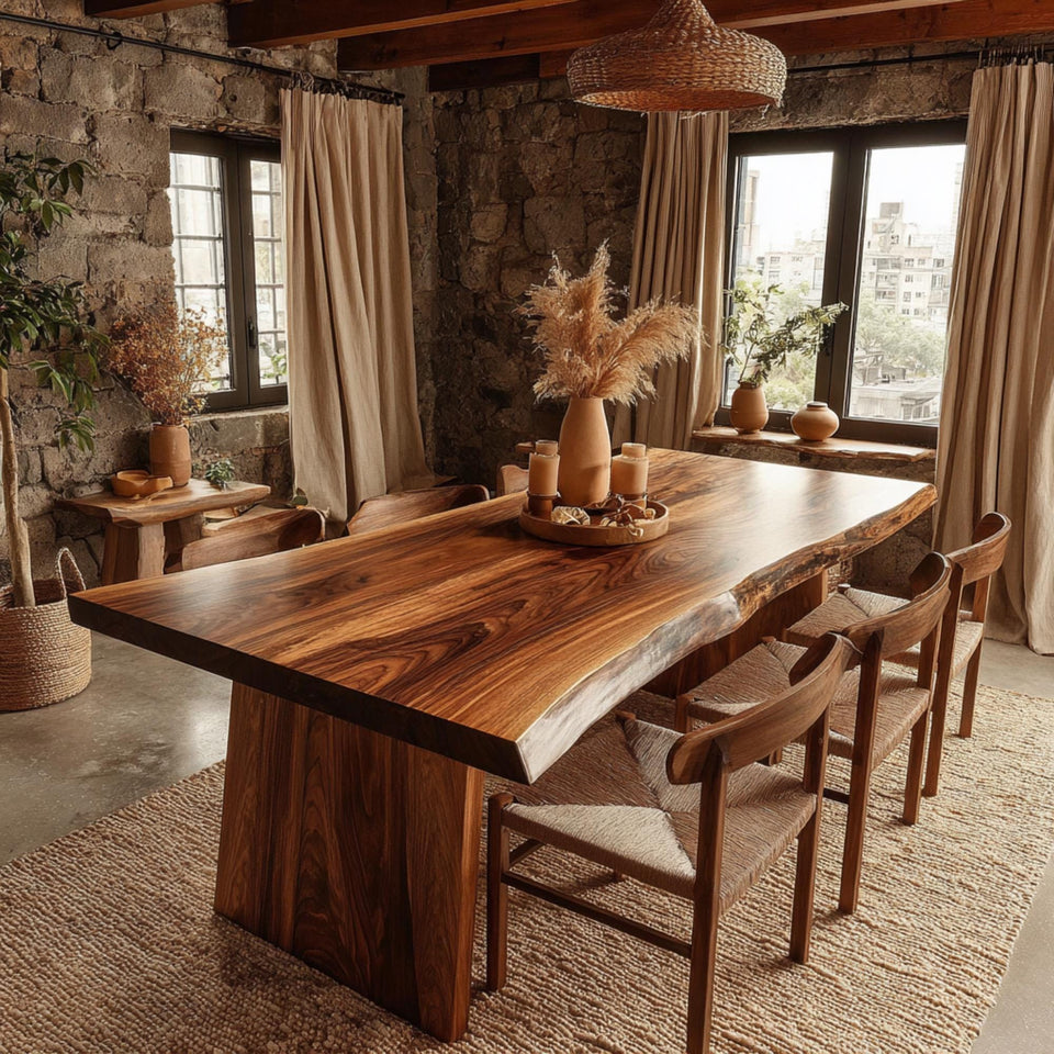 Custom Walnut Dining Table - Solid Wood Table - Live Edge Dining Table - Rustic Kitchen Table - Handmade Furniture