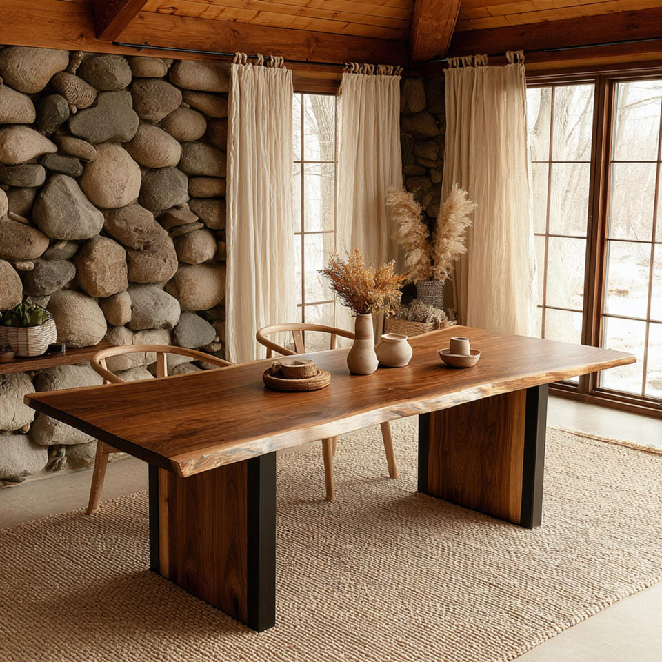 Handmade Walnut Dining Table – Solid Rustic Wooden Farmhouse Table