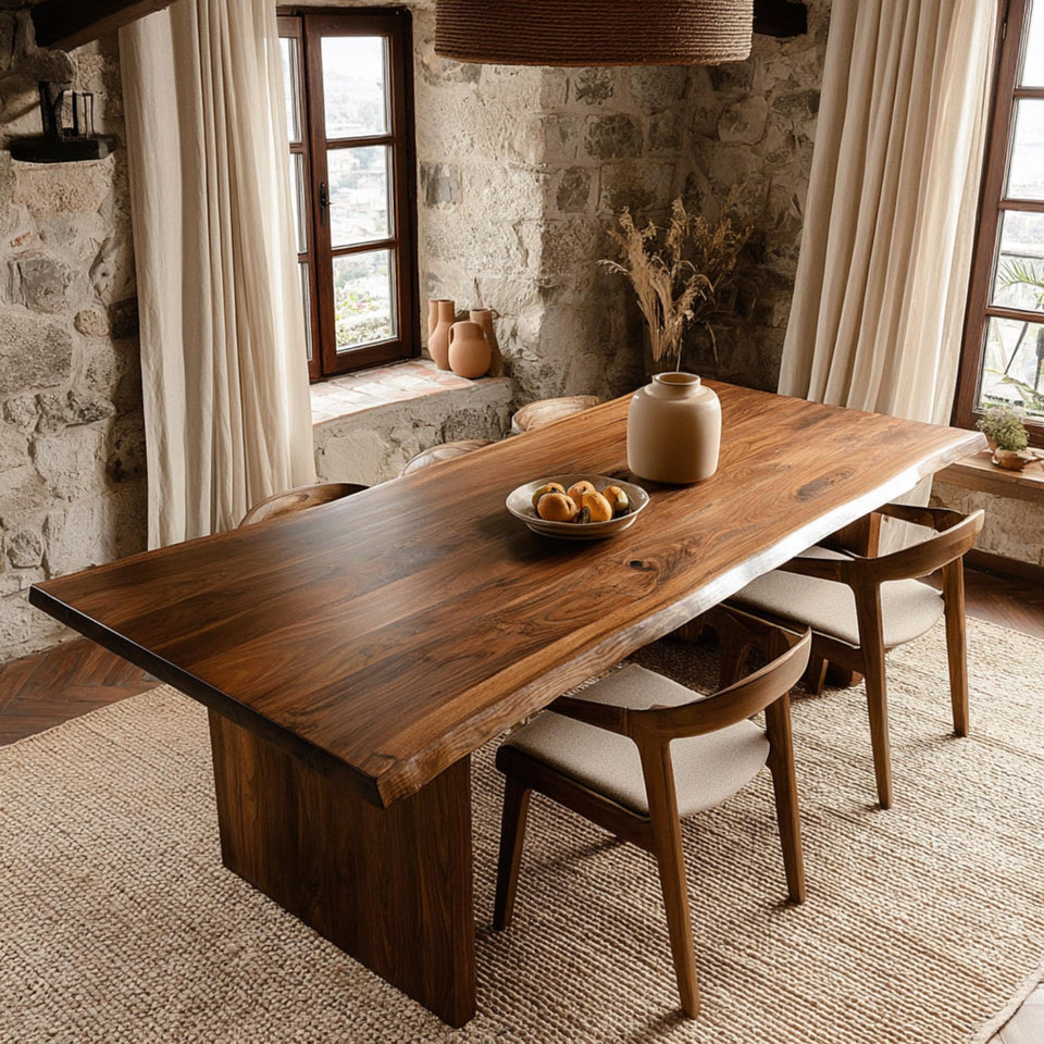 Handmade Walnut Dining Table – Solid Rustic Wooden Farmhouse Table