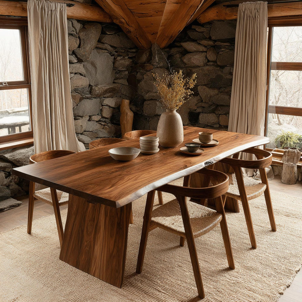 Handmade Walnut Dining Table – Solid Rustic Wooden Farmhouse Table