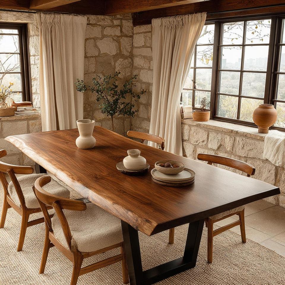 Handmade Walnut Dining Table – Solid Rustic Wooden Farmhouse Table