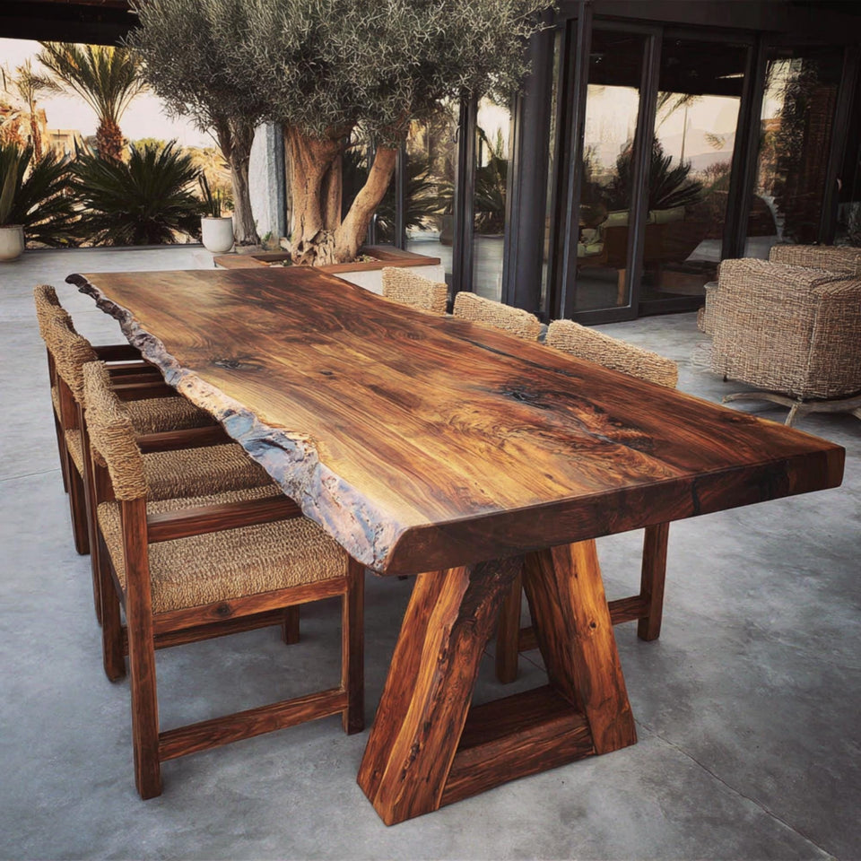 Luxury Walnut Dining Table - Handmade Solid Wood Table - Custom Live Edge Table - Farmhouse Kitchen Table